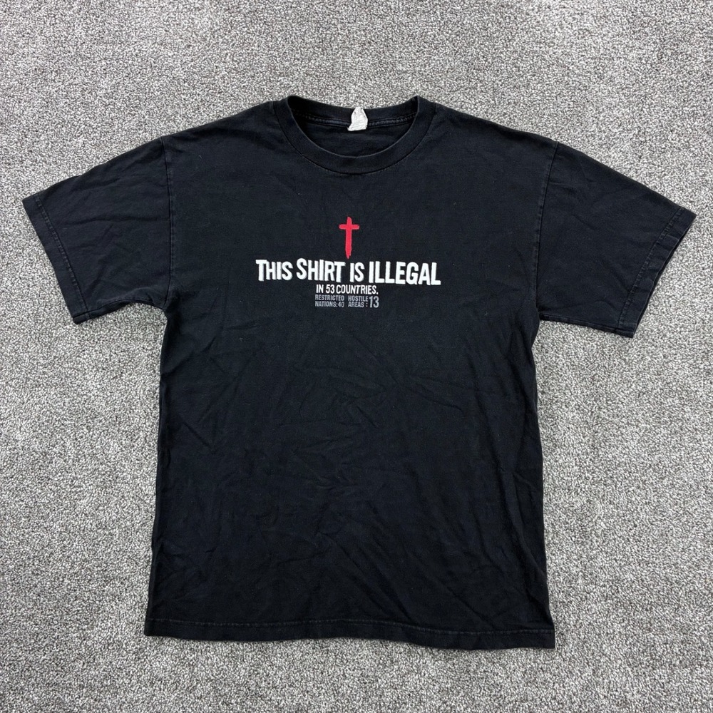 Vintage‎ Jesus Shirt Mens Large Black This Shirt Is Illegal Cross Romans 1:16